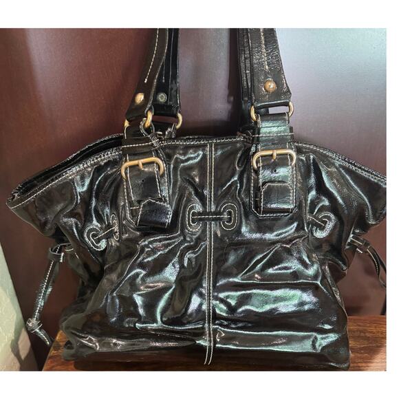 Dooney & Bourke Chiara Black Patent Leather Drawstring Tote - Picture 8 of 9